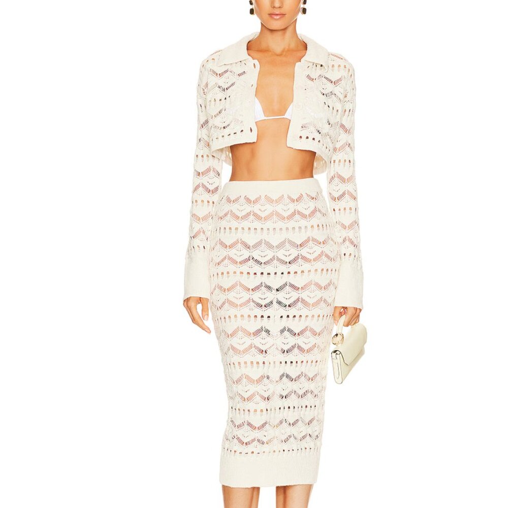 Talmai Pointelle Cropped Cardigan & Midi Skirt (selling as a set)
